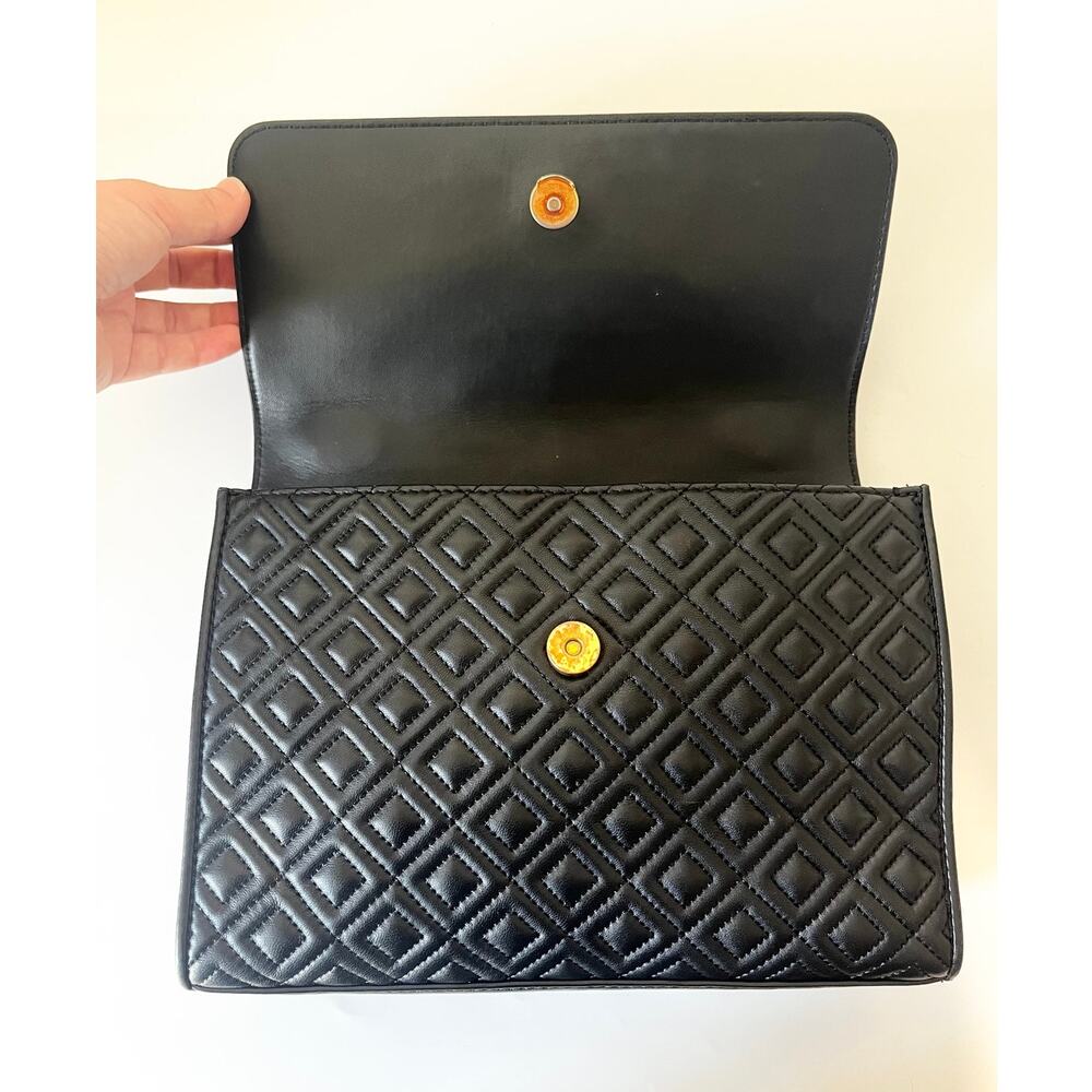 Tory Burch Fleming Quilted Leather Convertible Shoulder Bag Black Gold Tone - Picture 8 of 13